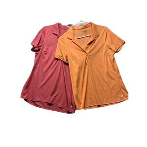 Puma Set Of 2 Polo Ladies Short Sleeve Golf Shirt Orange Pink Fitted Women Sz L